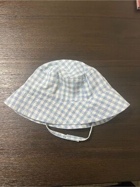 Baby Blue Gingham Hat with Chin Strap